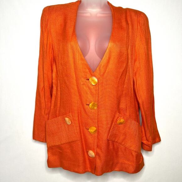 Denise Hajjar Boston Bright Orange V-Neck Blazer - Picture 3 of 14